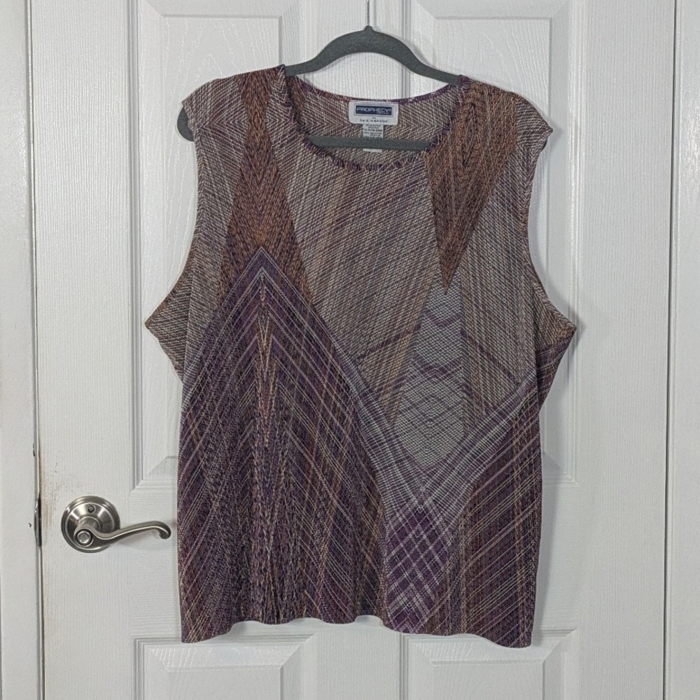 Abstract Geometric Print Sleeveless Blouse Women's Multicolor Top Plus Size 2X